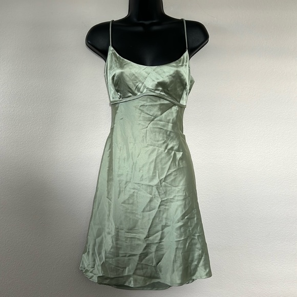 Princess Polly Clemence Sage Green Backless Tie Back Satin Mini Dress - Picture 7 of 14
